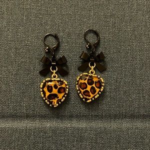 Betsey Johnson leopard print heart earrings